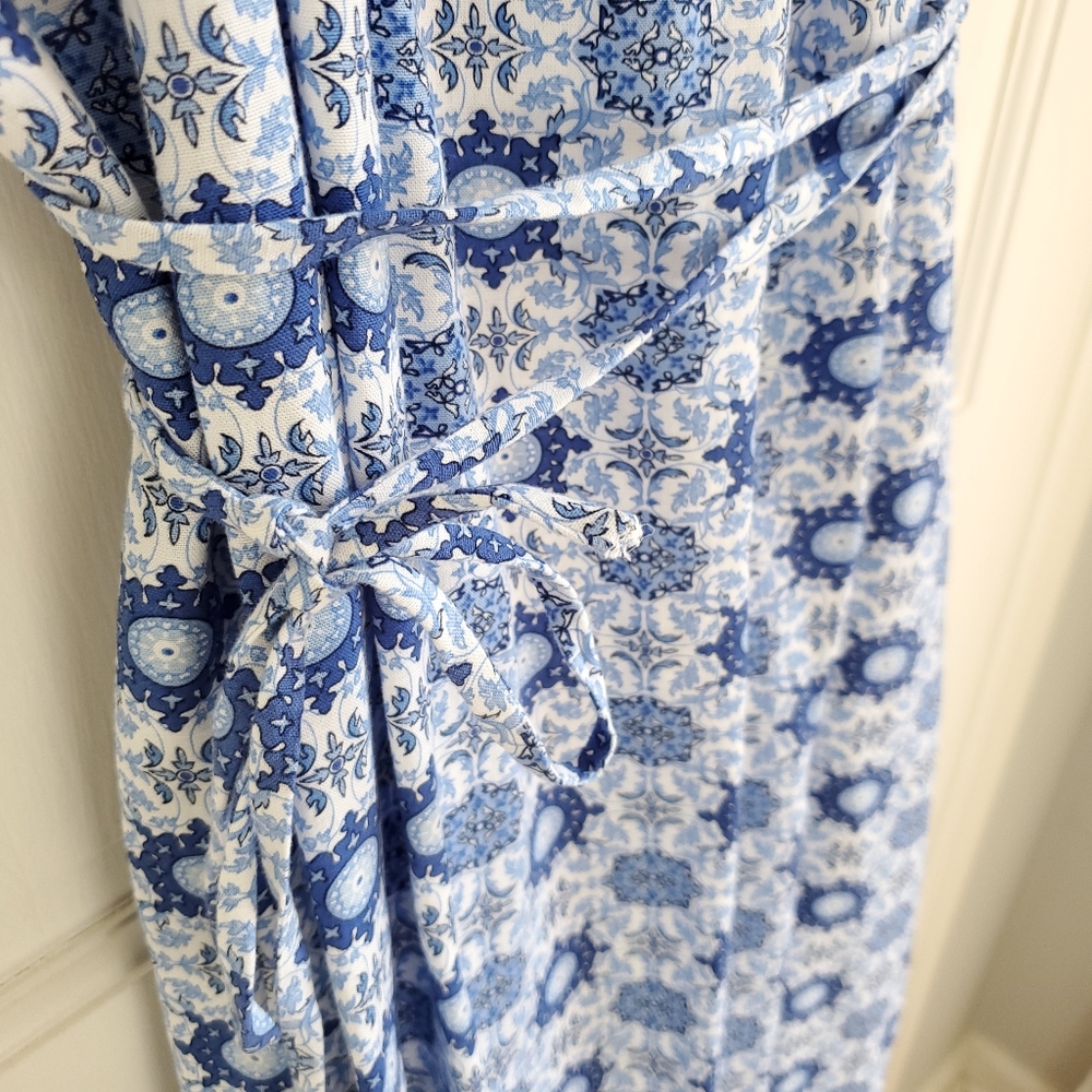 LOFT Blue and White Strappy Flounce Maxi Dress Size Large - Picture 10 of 16